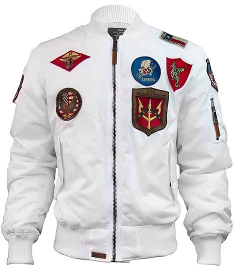 Top Gun Ma 1 Nylon Bomber Jacket With Patches White Size M Outerwear