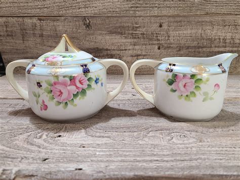 Nippon Hand Painted Floral Sugar Creamer Set Etsy