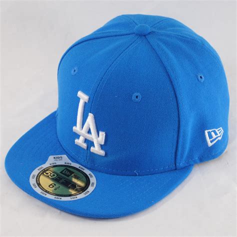 New Era Kids 59fifty La Dodgers Sky Blue Mlb Fitted Flat Peak Hat Cap