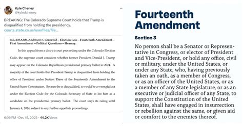 Colorado Supreme Court Says 14th Amendment Section 3 Of U S Constitution Bars Trump From