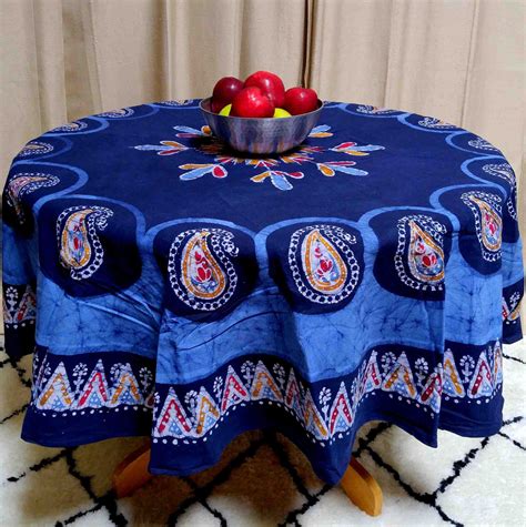 Handmade Multi Batik Paisley Floral 100 Cotton Tablecloth 72 Round