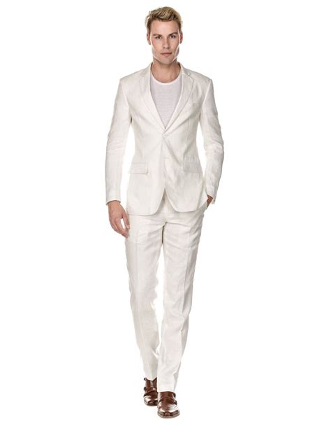 Mens Modern Fit Linen Wedding Suit White