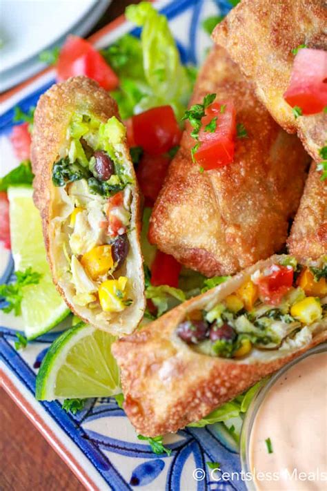 Check out the recipe for these avocado egg rolls with ginger dressing! Chicken Avocado Egg Rolls {An Easy Appetizer} - CentsLess ...