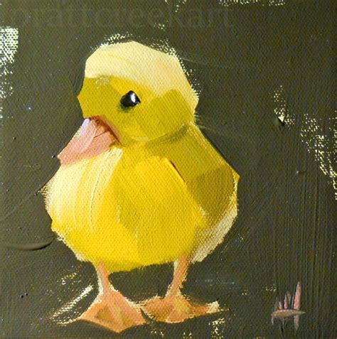 Yellow Duckling No 4 Original Bird Duck Oil Painting By Moulton 6 X 6