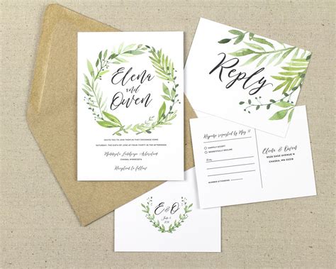 Greenery wedding invitations simple greenery watercolor boho | Etsy | Greenery wedding ...