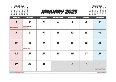 Free Printable January Calendar 2023 Pdf And Image