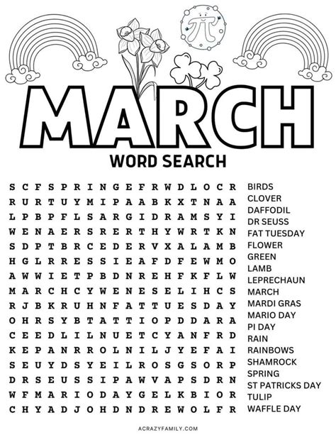 Free March Word Search Printable In 2024 Word Puzzles For Kids St