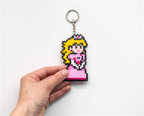 Princess Peach Keychain Pixel Art Gamer Hama Nintendo Etsy