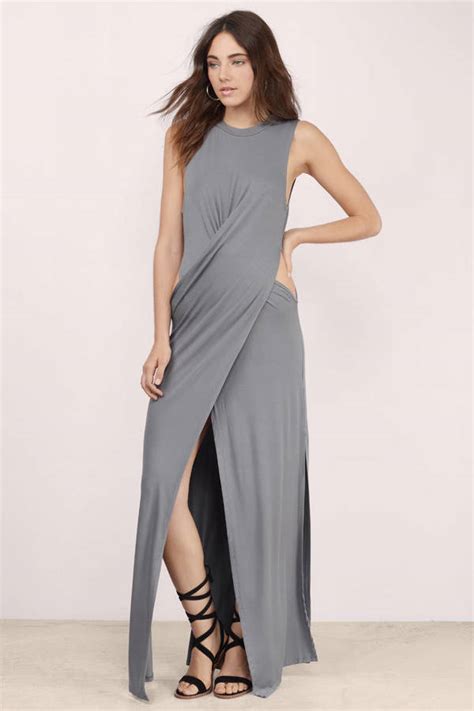 Chic Grey Dress Cut Out Dress Pewter Long Dress Maxi Dress 11