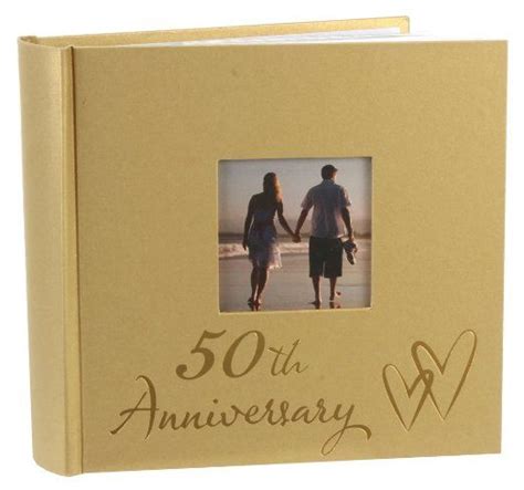 Lovely Golden 50th Wedding Anniversary Photo Album With Double Heart Decoration Inner Lining