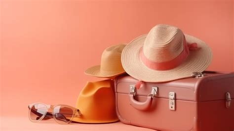 Premium Ai Image A Pink Suitcase With A Hat On It And A Hat On Top Of It