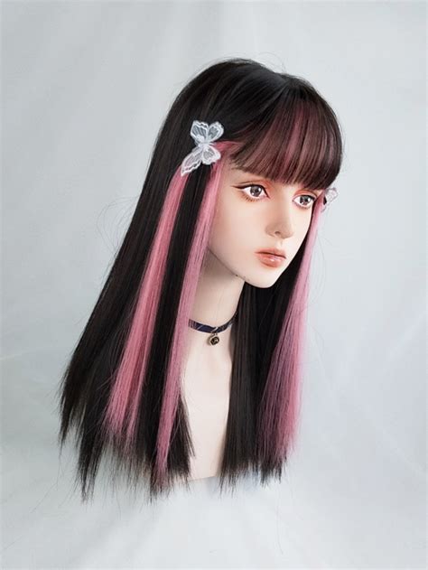 Evahair Black And Pink Mixed Color Long Straight Synthetic Wig With