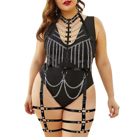 gothic style harness body bondage plus size lingerie busty women fashion tassel chain