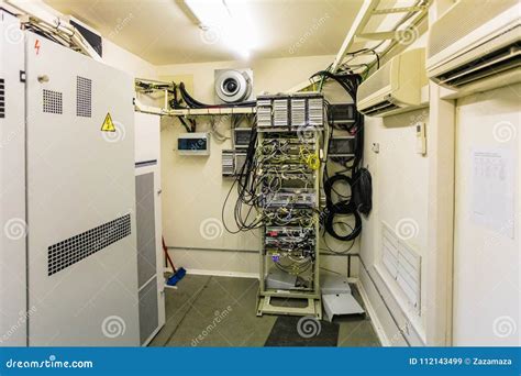 Interior Of Modern Basic Station Of Communications Equipment Stock