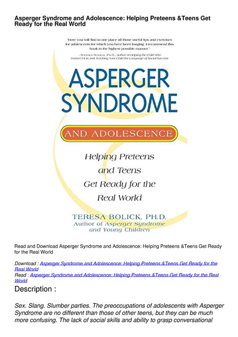 Pdf Asperger Syndrome And Adolescence Helping Preteens Teens Get Ready