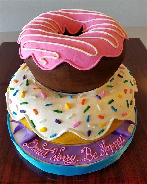 Donut Tiered Cake Adrienne Co Bakery Donut Birthday Cake Donut Party Birthday Party Cake