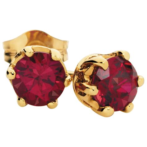 Stud Earrings With Created Ruby In Ct Yellow Gold