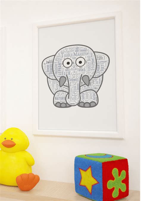 Cute Personalised Elephant Word Art Print Abc Prints