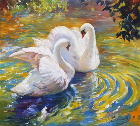 Swans Painting By Artem Brazhnik Saatchi Art Swan Painting Lake