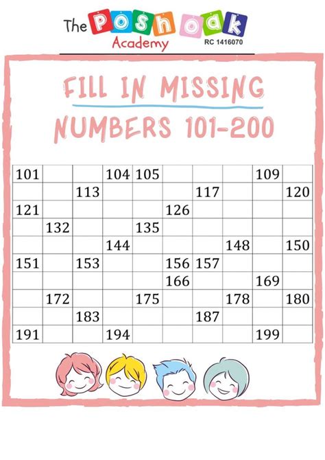 A Poster With Numbers And The Words Fill In Missing Numbers 101 200