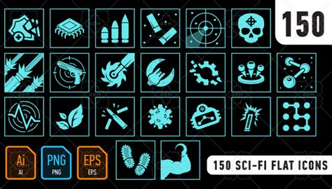 150 Sci Fi Flat Icons Gamedev Market