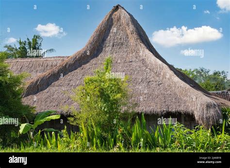 Indonesian Hut Having Thatched Roof Made From Bamboo Straws And Sticks