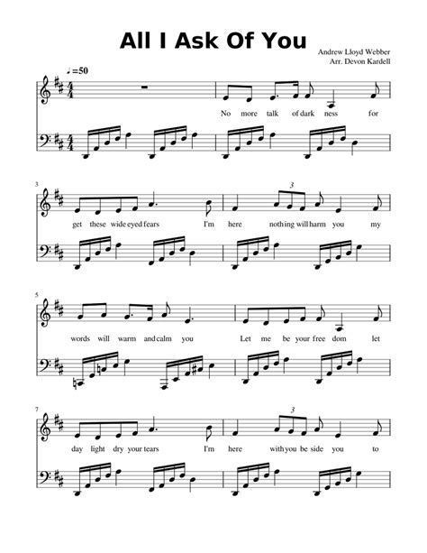 All I Ask Of You Sheet Music For Piano Solo