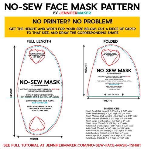 Simple No Sew Face Mask Pattern With Dimensions To Draw On Paper No