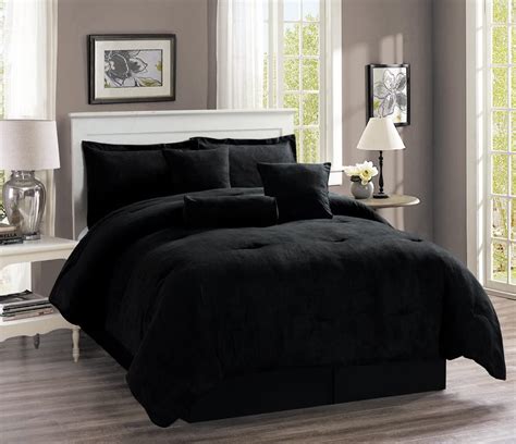 Buy Grand Linen 5 Piece Oversize Solid Black Micro Suede Comforter Set