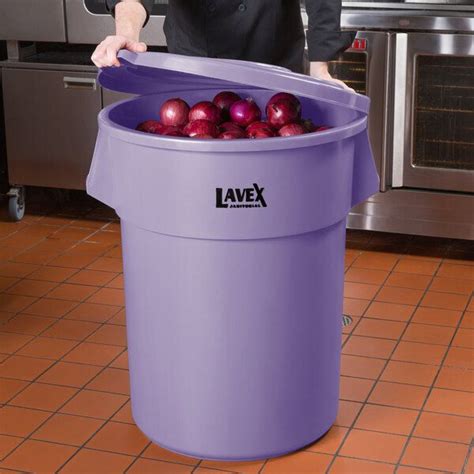 Lavex Janitorial 55 Gallon Purple Round Commercial Trash Can And Lid