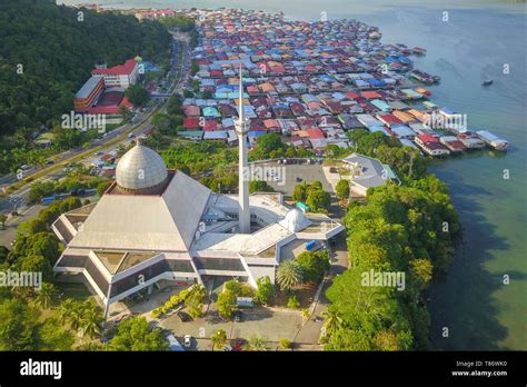 Partial View Of Sandakan City With Sandakan District Mosque And Kg Sim