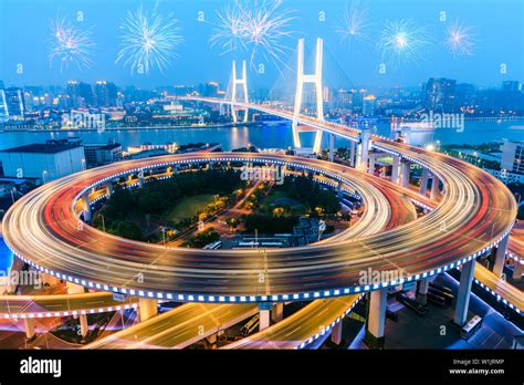 Beautiful Nanpu Bridge At Nightcrosses Huangpu Rivershanghaichina