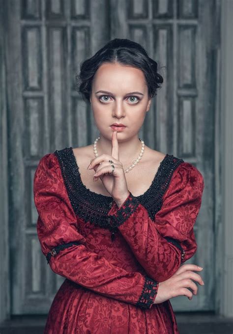 Beautiful Medieval Woman In Red Dress Stock Photo Image Of Adorable