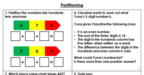 Partitioning Numbers In Different Ways Worksheet Year 4
