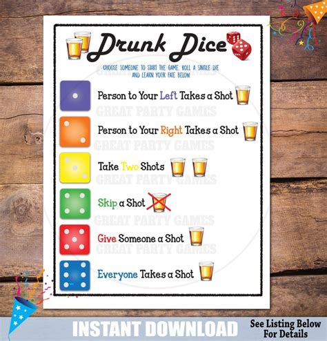 Drunk Dice Party Drinking Games Printable Games For Adults Drunk Dice Party Games Drinking