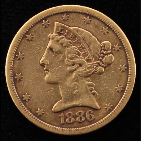 1886 S Liberty Head 5 Five Dollar Gold Coin Pristine Auction