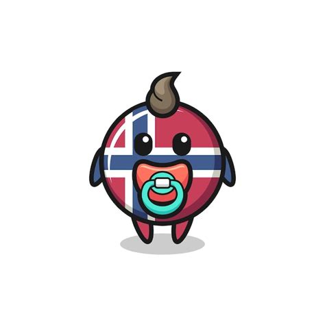 Premium Vector Baby Norway Flag Badge Cartoon Character With Pacifier