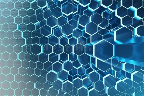 3d Illustration Abstract Blue Of Futuristic Surface Hexagon Pattern