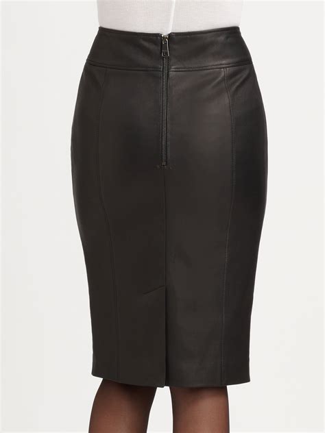 lyst burberry stretch leather pencil skirt in black