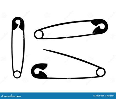 Silhouette Safety Pins On White Background Stock Vector Illustration