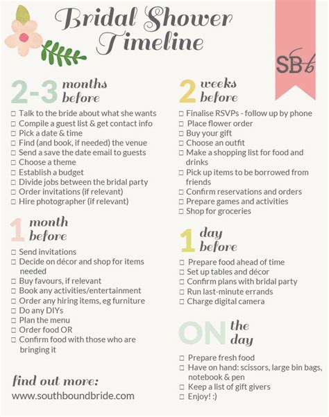 How To Plan The Perfect Bridal Shower With Printable Bridal Shower Timeline Bridal Shower