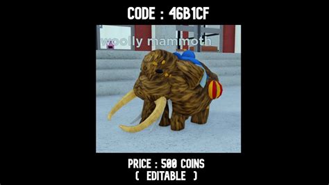 Robloxian Highschool Woolly Mammoth Pet Outfit Code 500 Coins