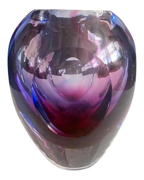 1980 S Italian Murano Sommerso Faceted Purple And Blue Geode Vase On Blue Geode