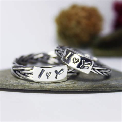 Personalized Band Ring Set His Hers Promise Rings Couple Etsy