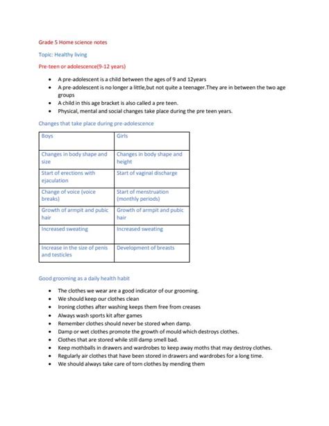 Grade 5 Home Science Notes 12512