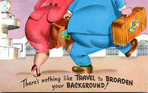 1940s Fat Woman Man Big Butt Bbw Travel Comic Linen Postcard Jp Asia