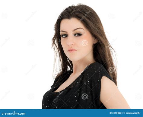 Beautiful Woman With Long Brown Hairpportrait Of A Fashion Mode Stock