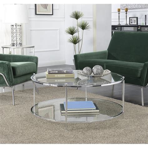 Convenience Concepts Royal Crest Round Glass Coffee Table In Chrome