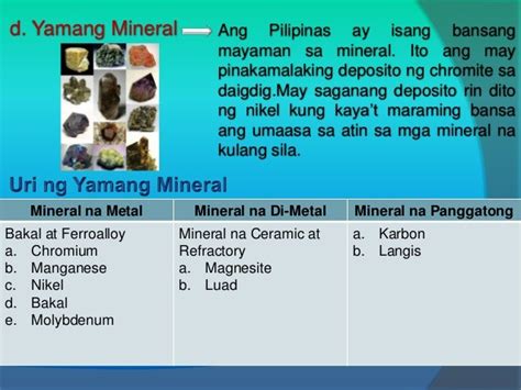 Yamang Mineral Na Matatagpuan Sa Pilipinas Anyong Tubig
