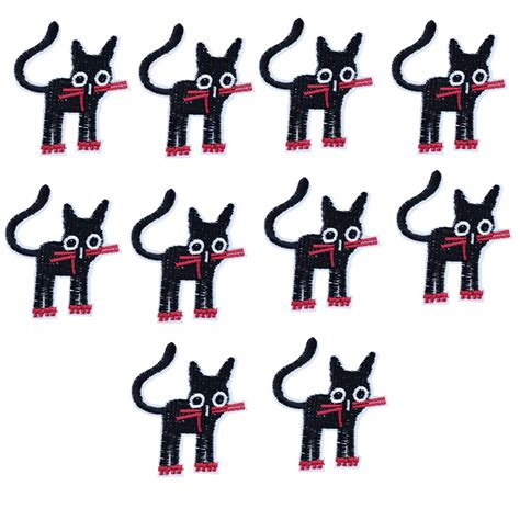 10pcs Black Cat Embroidered Patches For Clothing Iron On Patches For